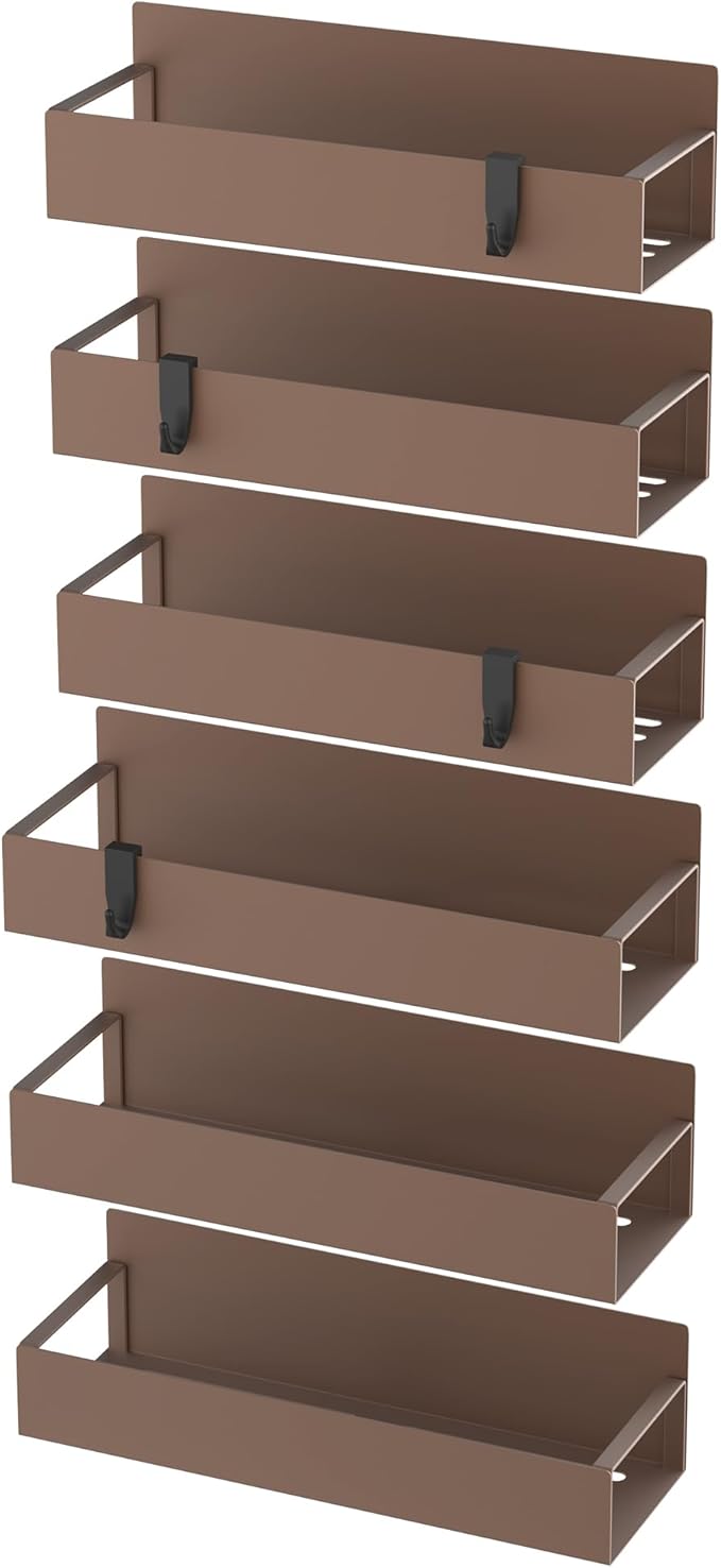 HuggieGems 6 Pack Magnetic Spice Storage Rack Organizer for Refrigerator and Oven, Bronze Fridge Organizers and Storage