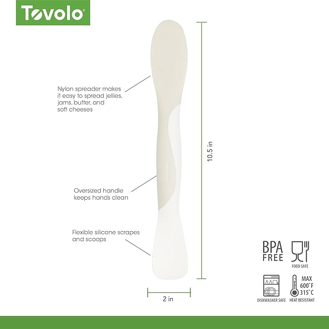 Tovolo Scoop and Spread Large Dual End Silicone Sandwich Spreader Tool with Nylon Handle, BPA Free Dishwasher Safe Silicone and Nylon Tool for Spreading and Scooping, Buttercream and Ivory