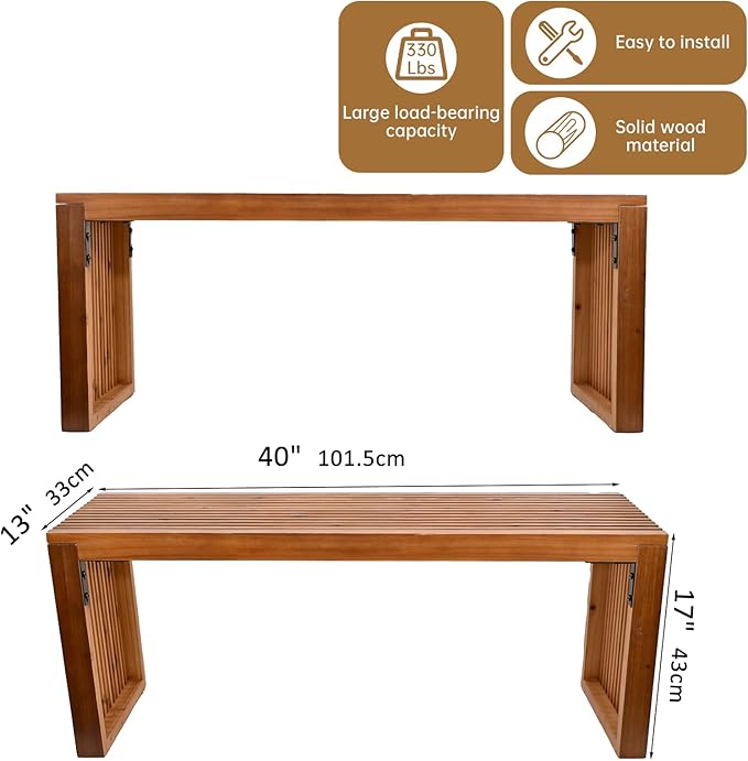 SwallowLiving 40 Inch Solid Wood Bench, Farmhouse Indoor Kitchen Dining Bench with Sturdy Construction, Multi-Purpose Backless Seat for Entryway, Outdoor Patio, Foot of Bed