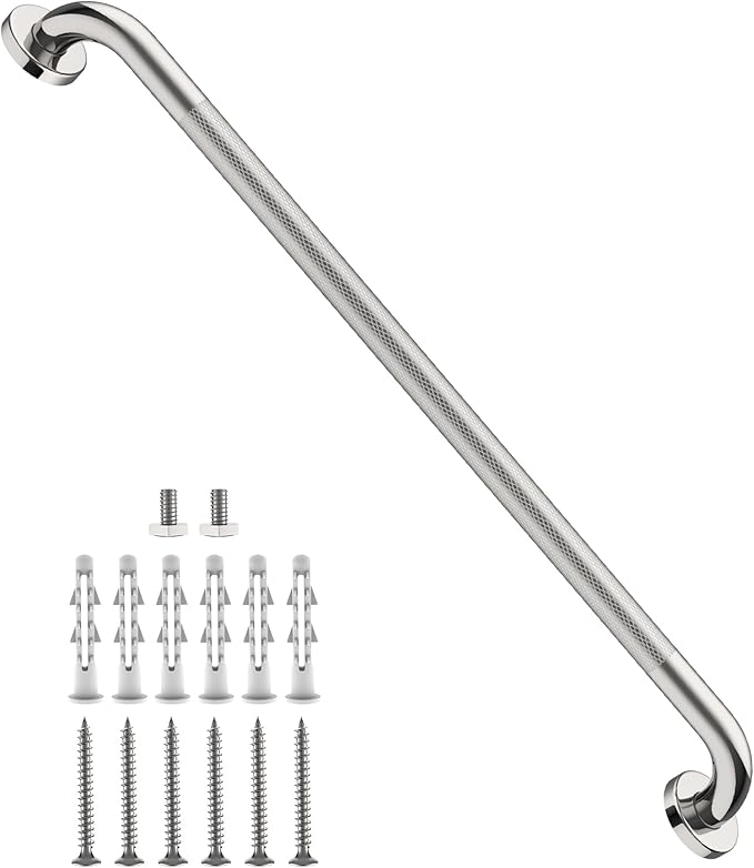 36 Inch Anti Slip Shower Grab Bar, Munzong Bathroom Grab Bar for Showers, Brushed Nickel Knurled Handicap Balance Bar,Safety Hand Rail Support Elderly Senior Assist Bath Handle