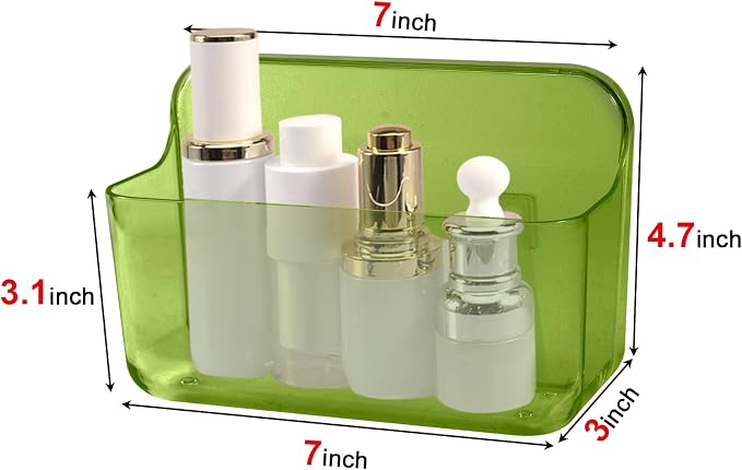 CGBE 2 Packs Cabinet Door Organizer, Acrylic Adhesive Shelf Wall Mounted Storage, Self Adhesive Shower Shelves Without Drilling, Automatic Draining Clear Shower Organizer for Bathroom (Green)