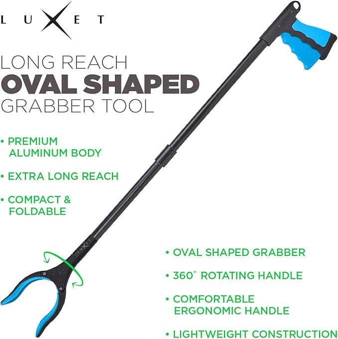 Grabber Reacher Tool - 2 Pack - Updated Version Long 32 Inch Foldable Pick Up Stick - Strong Grip Magnetic Tip Lightweight Trash Picker Claw Reacher Grabber Tool Elderly Reaching - by Luxet (Blue)