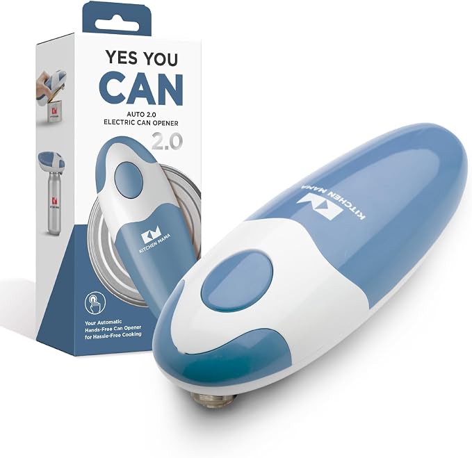Kitchen Mama Auto 2.0 Electric Can Opener: Blade Opens Almost Any Can Pop or Soda Can - Automatic, Hands Free, Safe, Smooth Edge, Lid Remover, Battery Operated, Cordless, YES YOU CAN (Morandi Blue)
