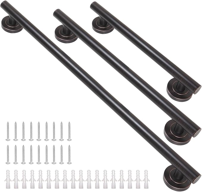 Lava Odoro Shower Grab Bar, Modern Set Stainless Steel Handicap Grab Bar for Bathtubs and Showers, Shower Safety Bar for Seniors Disabled, ADA-Compliant (Oil Rubbed Bronze, 3 Pack 18", 24'', 36")