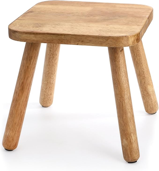 Youeon 12 Inch Square Solid Wooden Step Stool, Non-Slip One Step Stool for Adults, Holds up to 300 Lbs, Portable & Sturdy, Footstool for Bedroom, Bathroom, Kitchen, Easy to Assemble