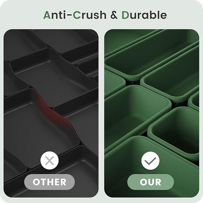 A-LuGei 【Military Grade】 Drawer Organizer, 【𝟱𝗦𝗶𝘇𝗲】 Makeup organizer, 【Holds 177 Items】 Bathroom Organizers and Storage, Organization and Storage, Desk Drawer Organizer for Vanity (Green)