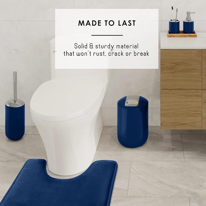 Clara Clark Bathroom Set - Navy Bathroom Accessories Set, 20PC Bathroom Accessory Set, Shower Curtain Set with Liner, Toothbrush Holder, Soap Dispenser, Soap Dish, Toilet Brush Holder, and Trash Can