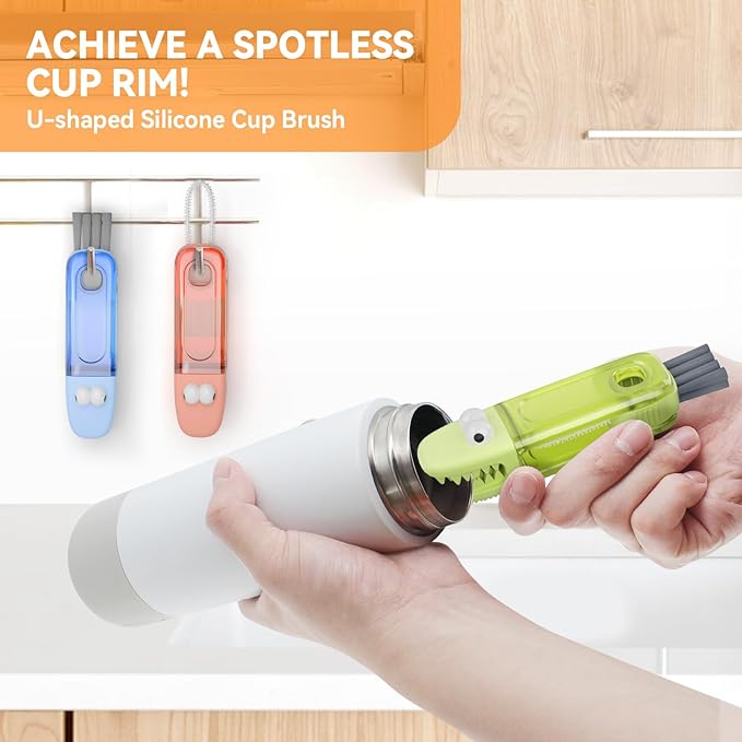 3 in 1 Cup Lid Gap Cleaning Brush Set, Multifunctional Bottle Cleaning Brush, Silicone Cup Lid Gap Cleaner, Home Kitchen Crevice Cleaning Tools (Green)