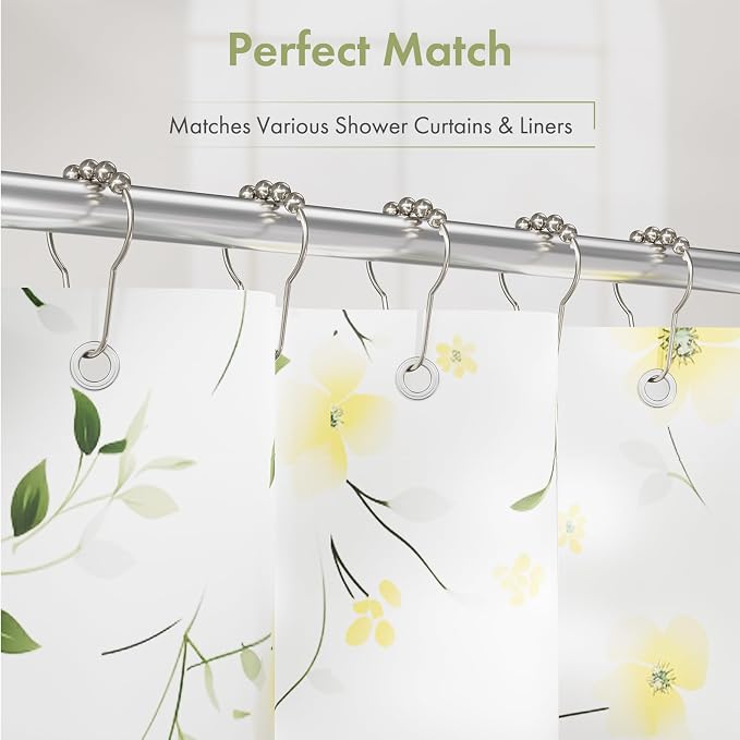 Amazer Shower Curtain Hooks, Decorative Rust Proof Stainless Steel Shower Curtain Hooks for Bathroom Shower Rods Set of 24, Polished Nickel