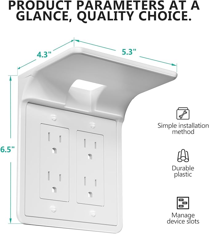 WALI Double Outlet Shelf Wall Holder – Bathroom Shelf Duplex for Electric Toothbrush, HomePod Mini, Echo Dot & Phone Charging – White (DLS001)