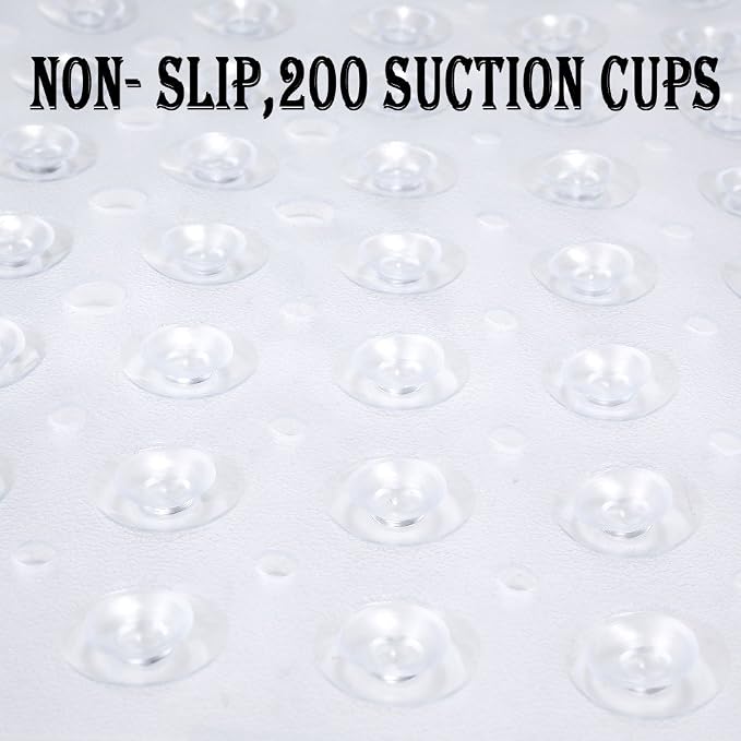 YINENN Bath and Shower Safety Mats 40x16 inch, Non Slip with Suction Cups for Bathroom Stall and Tub Floor, Extra Large and Machine Washable, Drain Holes Keep Bathtub Clean, Clear