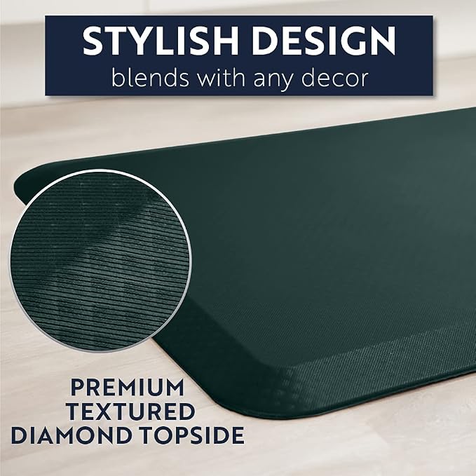 KANGAROO Anti Fatigue Mats for Kitchen Floor, 48x20, Reduce Foot, Knee Pressure, 3/4 Inch Thick Cushioned Ergonomic Mat, Waterproof Comfort Rug for Under Sinks, Standing Desk, Stores, Hunter Green