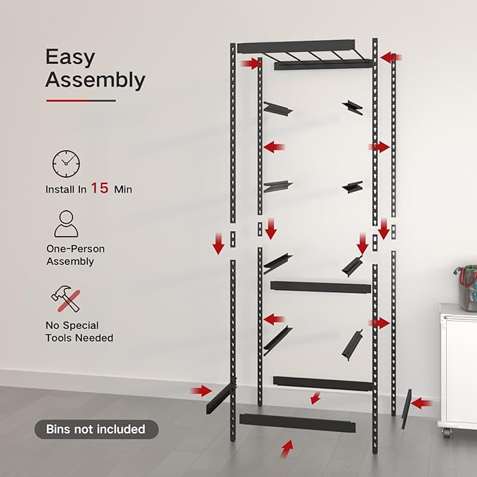 27 Gallon Tote Storage Rack, Heavy-Duty Storage Bin Rack Organizer, 5-Tier Standing Storage Bin Shelves, 250 lb Capacity, Maximize Space for Garage, Warehouse, Utility, 1 Pack Pro(Totes Not Included)