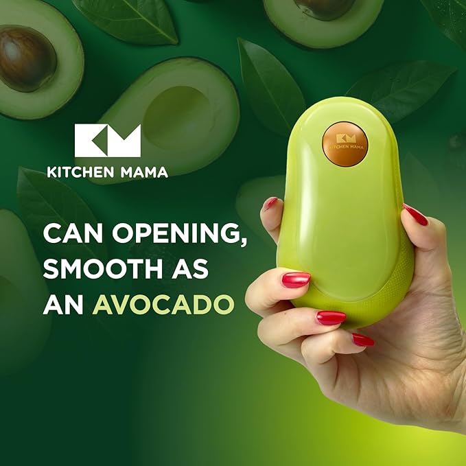 Kitchen Mama One Touch Electric Can Opener: Opens Cans with One Button Press, Auto-Stop, Ergonomic Design, Smooth Edge, Cordless, Food-Safe, Automatic, Hands Free, Battery Operated (Avocado)