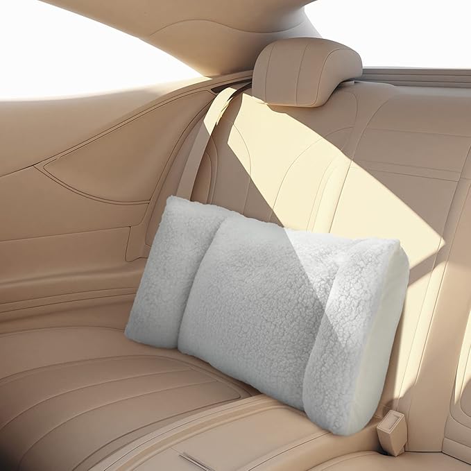 Queekay Fleece Lumbar Support Pillow 3 Section Back Pillow Office Chair for Back Support Comfortable Lumbar Cushion for Car Seat Pain Relief Sofa Rest(White)