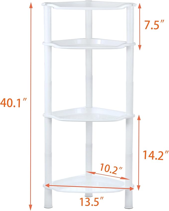 4 Tier Corner Shower Caddy, Rustproof, Plastic Shower Organizer for Bathroom, Bathtub, Shower pan, Bath Accessories Shower Caddies, 13.5 x 10 x 33.5 Inches, White (Round Slot White 4 Tier)