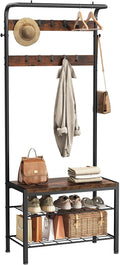 Hall Tree with Bench and Shoe Storage, 4-in-1 Entryway Organizer with 10 Hooks and Storage Shelf,Coat Rack Freestanding with 2-Tier Storage Shelf for Living Room, Bedroom Rustic