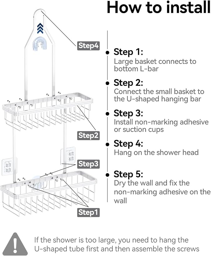 YASONIC Never Rust Shower Caddy Hanging, Aluminum Shower Racks for Inside Shower, 2-Tier Shower Organizer Hanging Over Shower Head with Hooks and Soap Holder, White
