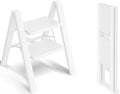 SOLADDER Step Stool, 2 Step Ladder with Anti-Slip and Wide Pedal, Portable Iron Foldable Stepladder for Home and Kitchen, 300lbs - White