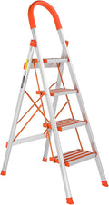 LUISLADDERS Step Ladder 4 Step Lightweight Folding Step Ladder Aluminum Step Stool with Widened Anti-Slip Strip Pedal Convenient Handgrip 350lbs EN131, Multi-use for Household and Office