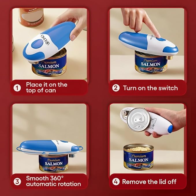 Electric Can Opener, One-Touch Automatic Smooth Edge Can Opener for All Can Sizes, Battery Operated Hands-Free Kitchen Gadget for Seniors with Arthritis (Blue)