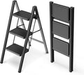 WOA WOA Step Ladder for Home, Foldable Step Stool for Kitchen with Non-Slip Pedals, Sturdy Ladders Supports up to 330 lbs, Compact and Portable - 3 Step/Black