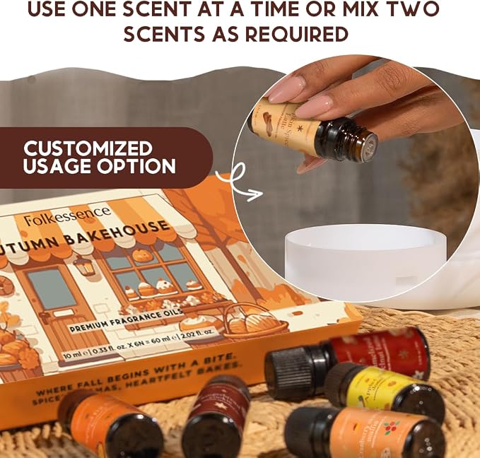Folkulture Essential Oils for Home | Set of 6 (0.34 fl oz x 6) Fall Essential Oils for Diffuser | Pumpkin Spice, Vanilla & Fall Scents | Diffuser Oils & Fall Essentials for Women