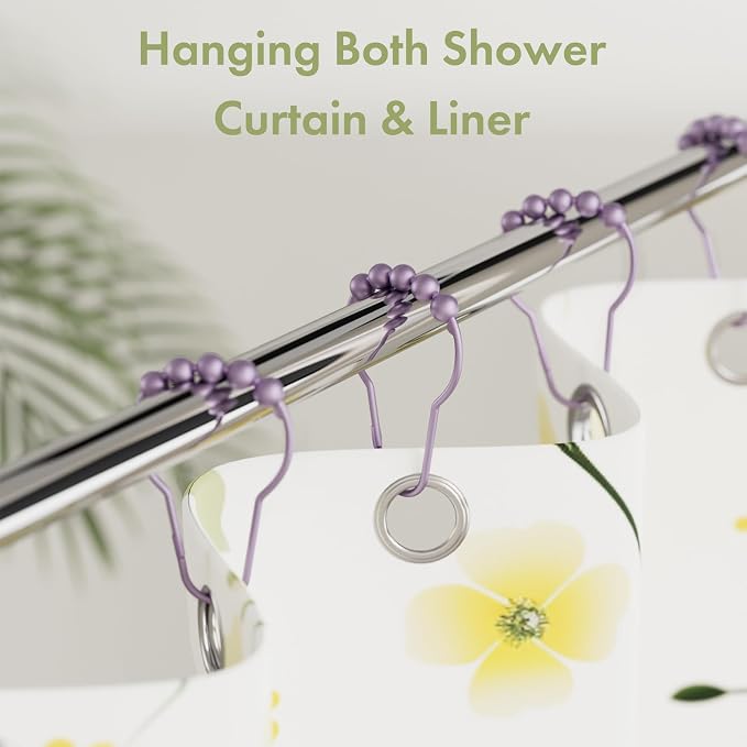 Amazer Shower Curtain Hooks, Rust Resistant Purple Shower Curtain Hooks for Bathroom, Stainless Steel Glide Shower Hooks Hangers for Bathroom Shower Rods Curtains, Set of 12 Hooks, Greyish-Purple