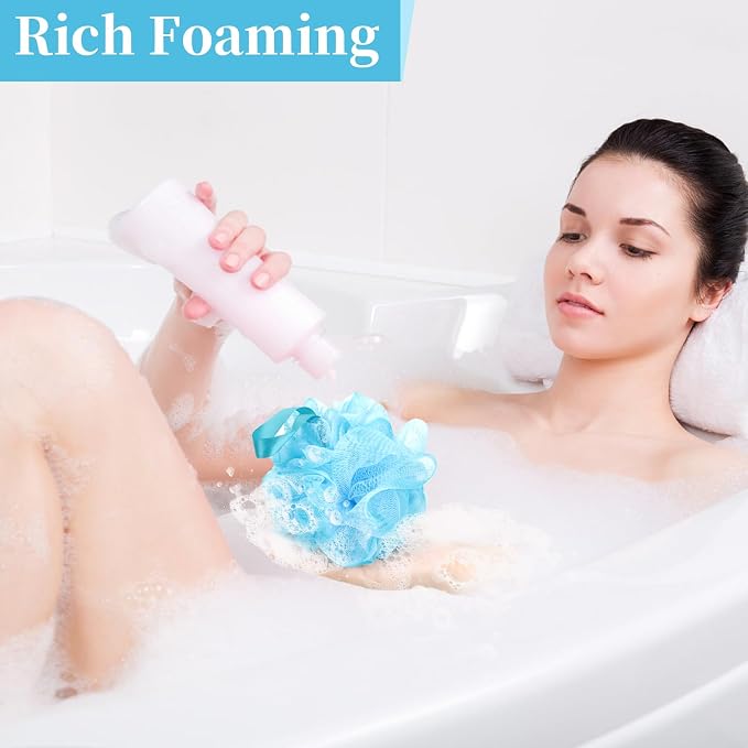 BCKENEY Bath Loofah Shower Sponge Body Back Scrubber Soft Mesh Shower Puffs Exfoliating Loofa for Women & Men Bath Accessories Cleaning Tool (4Pcs 75G, Extra Large)