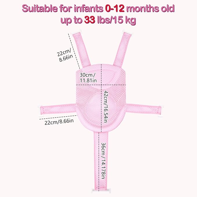 Colorlife Baby Bath Seat Support Net Infant Bathing Seat Support Mat, Adjustable Comfortable Non-Slip Five-Pointed Baby Shower Net Bathtub Sit Up Mesh for Newborn 0-12 Months-Light Pink(No Bathtub)