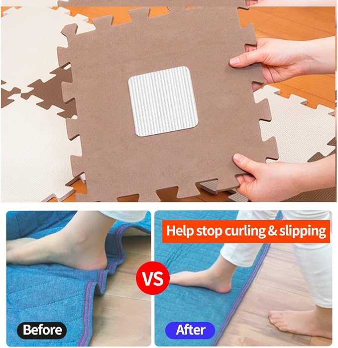Rug Pad Gripper for Hardwood Floor Non-Slip Vacuum Tech Invisible Carpet Gripper Pads Self Adhesive Carpet Grips for Tile Washable Cuttable Rug Corner Grippers 4Pcs