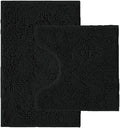 Bathroom Rugs Sets 2 Piece,Super Absorbent Chenille Bath Mats and U-Shaped Toilet Rug,Strong PVC Non Slip Backing,Microfiber Washable Dry Quickly Bath Mats for Bathroom(20"x32"+20"x20"U, Black)