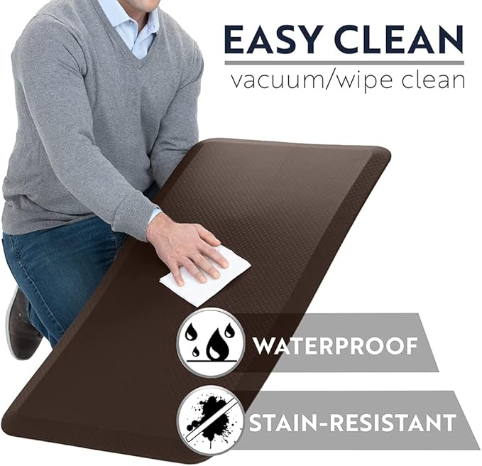 KANGAROO Anti Fatigue Mats for Kitchen Floor, Reduce Foot, Knee, Back Pressure, 3/4 Inch Thick Cushioned Ergonomic Mat, Waterproof Comfort Rug for Under Sink, Standing Desk, Store Floors, 17x24, Brown