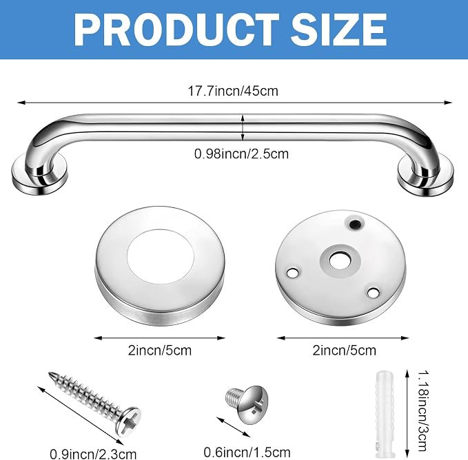 Therwen 18 Inch 6 Pack Shower Grab Bars Stainless Steel Bathroom Handicap Heavy Duty Handle Anti Slip Bathtub Handle Support Balance Hand Rail for Bathroom Wall Elderly Pregnant Seniors (Silver)