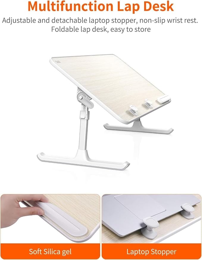 Laptop Desk for Bed, SAIJI Lap Desks Bed Trays for Eating Writing, Adjustable Computer Laptop Stand, Foldable Lap Table in Sofa and Couch（20.5x11.8 Teak