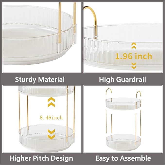 Asayuee 360 Rotating Makeup Organizer,2 Tier Large Capacity Make Up Organizers and Storage,Skincare Perfume Vanity Organizers,Bathroom Cosmetics Storage Organizer Countertop(Clear-2 Tier)