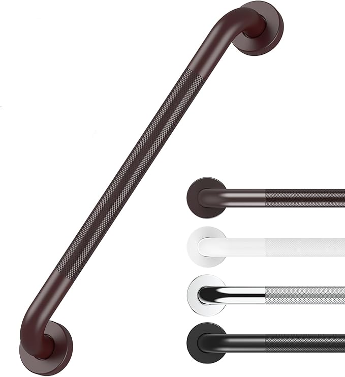 Anti Slip Grab Bars for Shower Oil Brown, Safety Textured Grip Shower Grab Bars for Seniors, Holds up to 500LBs, Knurled Handicap Grab Bars for Wall with Concealed Screws, 16 Inch