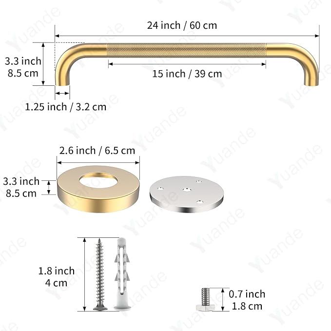 4 Pack 24 Inch Shower Grab Bar, YuanDe Gold Bathroom Grab Bar Handle w/Anti-Slip Knurled Grip, Stainless Steel Bath Balance Bar, 1.25" Diameter Safety Hand Rail Support,Handicap Injury Elderly Senior