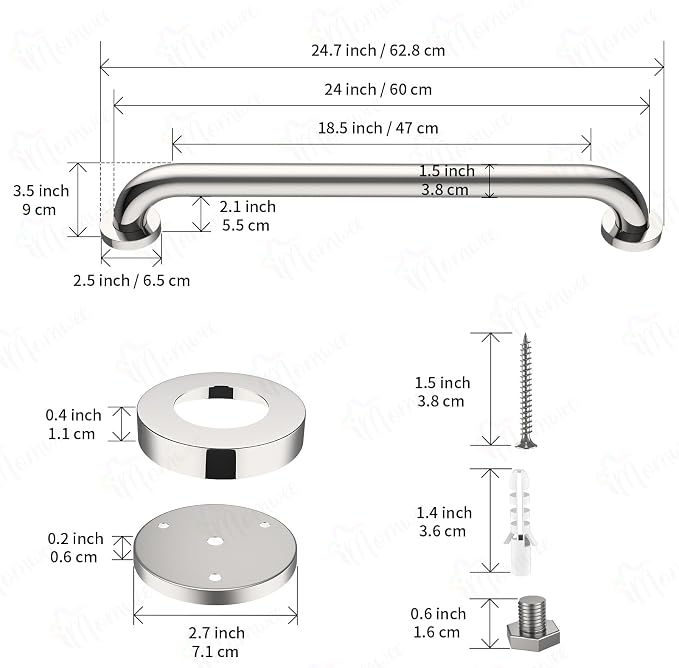 2 Pack 24 Inch Shower Grab Bar, iMomwee Chrome Stainless Steel Bathroom Grab Bar Handle, Bathroom Shower Balance Bar,Safety Hand Rail Support,Handicap Elderly Senior Assist Bath Handle(1.5" Diameter)
