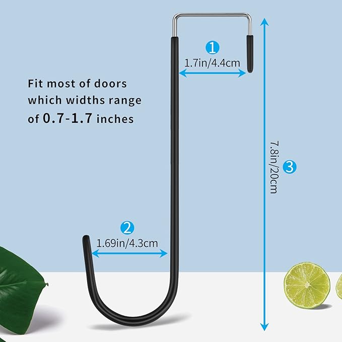 FYY Over the Door Hooks, 4 Pack Upgraded Long Door Hangers Hooks with Rubber Prevent Scratches Heavy Duty Organizer Hooks for Hanging Clothes, Towels, Hats, Coats, Bags Black