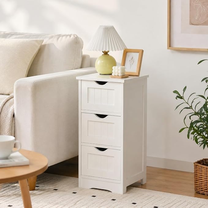 Floor Cabinet with 3 Drawers, Freestanding Side Storage Organizer, Wooden Storage Cabinet for Bathroom Home Office Living Room(White)