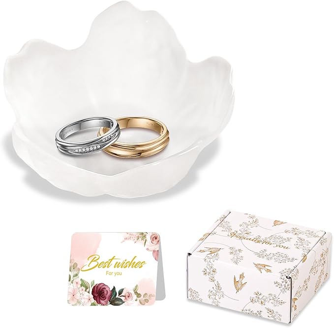 Gifts for Women Flower Jewelry Dish Ring Holder Jewellery Tray Vanity Organizer Room Decor Aesthetic Ring Holder Decorative Tray Trinket Dish Valentine's Engagement Birthday Gifts Stocking Stuffers