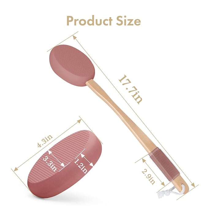 AmazerBath Lotion Applicator for Back, Feet, 4 Replacement Pads with 17" Curved Handle, Back Sunscreen Applicator for Kids, Elderly, Women, Apply Skin Cream Medicine Moisturizer Tanner, Coffee Pink