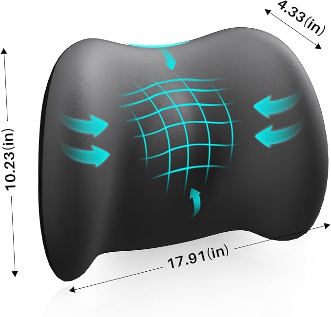 Lumbar Support Pillow for Office Chair, Cooling Car Lumbar Pillow Lower Back Pain Relief,Memory Foam Back Cushion with Adjustable Straps,Ergonomic Chair Back Pillow for Gaming Chair,Car(Gray Cooling)