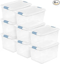 Sterilite 8-Pack 64 Quart Latching Box, Clear Plastic Storage Organizer Bins with White Lids - Large Stackable Containers for Home Bedroom, Dorm Room, and Closet Organization