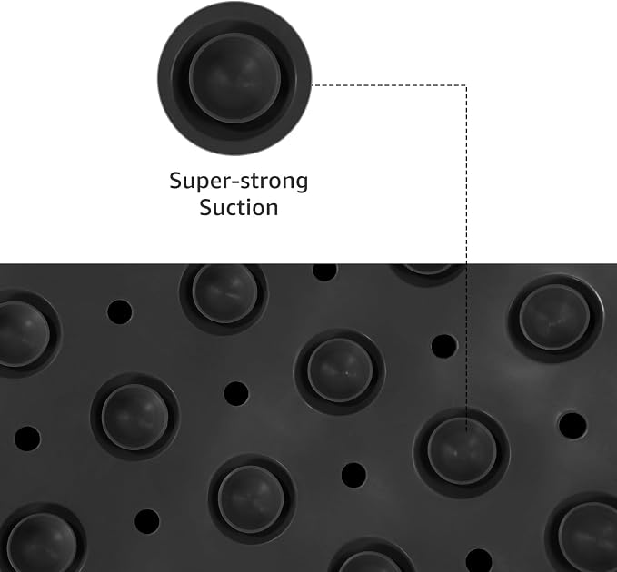 WarmSnow Long Bathtub Mat Non Slip 39.5 x 16 Inch, Inside Shower Mats with Suction Cups & Drain Holes, Soft TPE Bath Mat for Tub, Quick-Drain Bathroom Floor Mats, Black