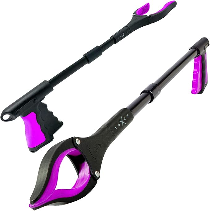 Grabber Reacher Tool 19 Inch Long, Foldable Pick Up Stick - Strong Grip Magnetic Tip - Heavy Duty Trash Picker Claw Reacher Grabber Tool Elderly Wheelchair Mobility Aid (Pink)