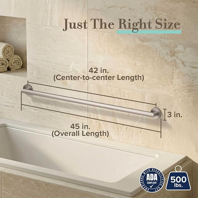 Gatco 978 Glam 42" Grab Bar, Satin Nickel, inch