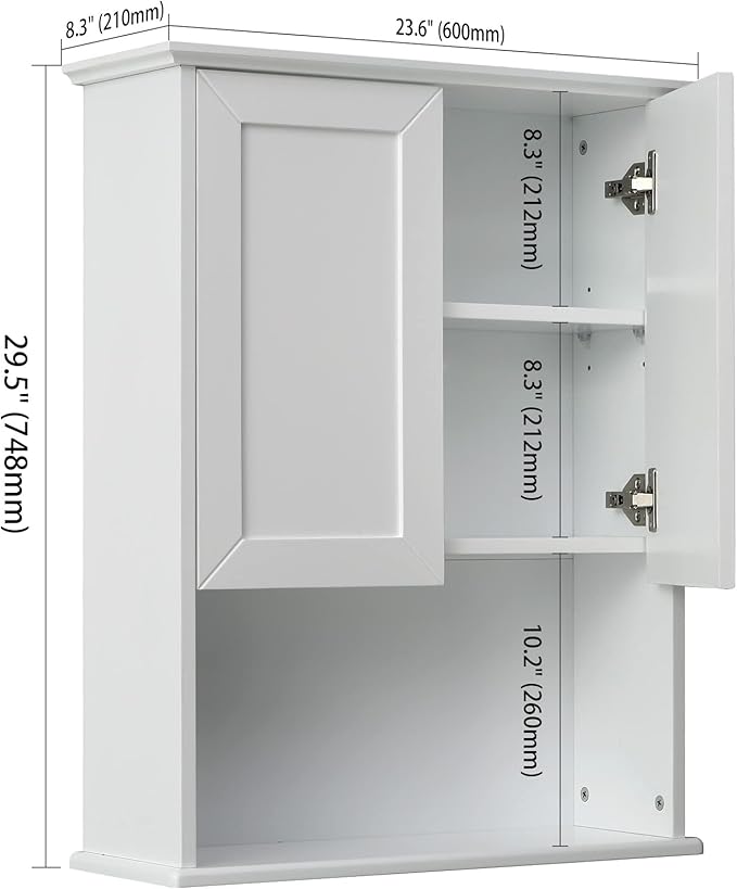 VANIRROR Bathroom Wall Cabinet Wooden Medicine Cabinet Buffering Hinge MDF Material Over Toilet Storage 23"x29" and Adjustable Shelves Cupboard Above Toilet with Large Space