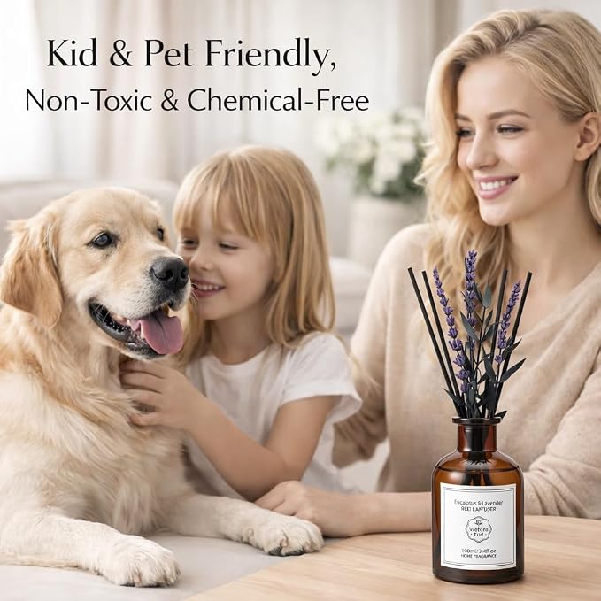 Eucalyptus & Lavender Essential Oil Reed Diffuser - 3.34 Fl Oz, Luxury Hotel Collection Diffuser Oil Inspired by Ritz Carlton for Home&Office, Bedroom/Living Room Shelf Decor,Non-Toxic & Gift Ready